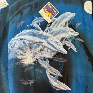 New Vintage Hidden Dolphins Tie Dye Graphic T-Shirt 90s 2000s Y2K NOS